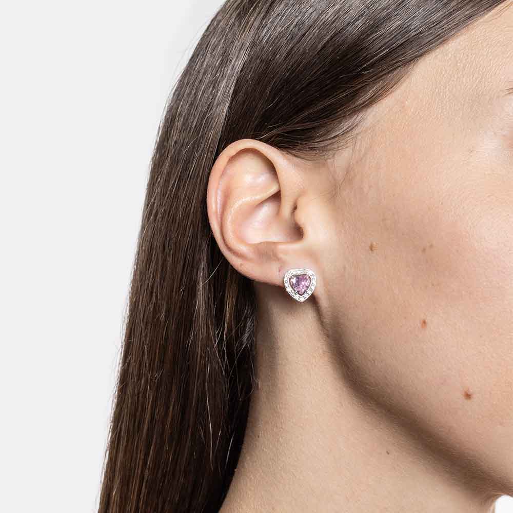 Orecchini A Cuore In Argento Sterling Con Cristalli Zircondia - Rosa Chiaro, Eleganti E Contemporanei